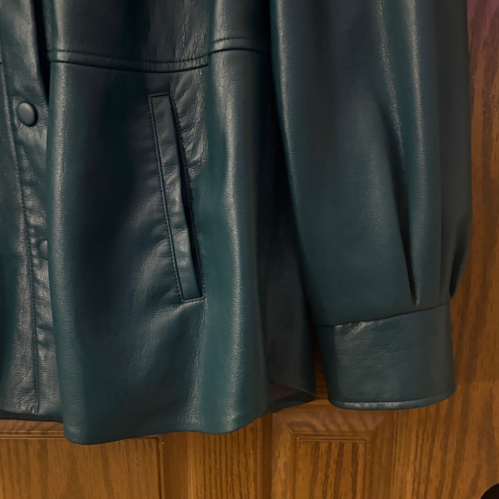 Dark Teal Faux Leather Snap Up Shacket - Picture 6 of 12